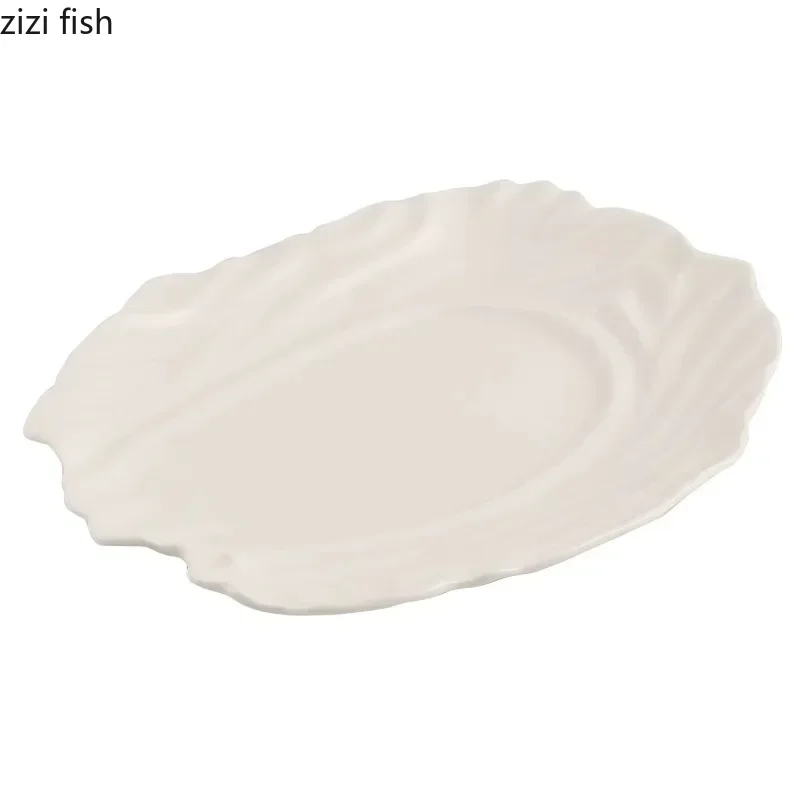 Creative Irregular Texture Dinner Ceramic Plate Restaurant Dessert Specialty Plate Sushi Snack Plates Pure Tableware White