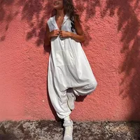 Combinaison d'été ample et décontractée à capuche sans manches, couleur unie, à la mode et personnalisée, boutonnée, pour femme, 2025 2
