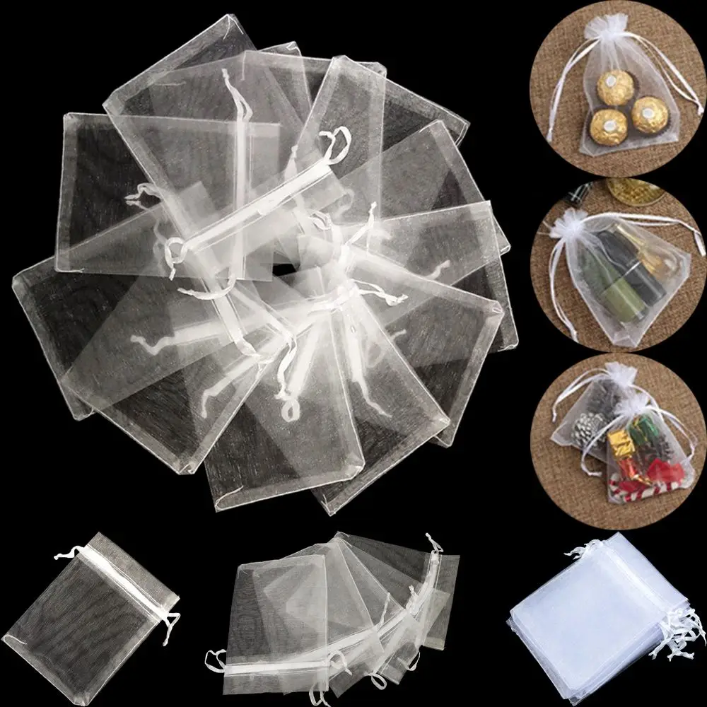 25/50PCS Drawable Party Supply Wedding Christmas Favor White Pouches Organza Gauze Sachet Gift Bags Drawstring Pocket 5