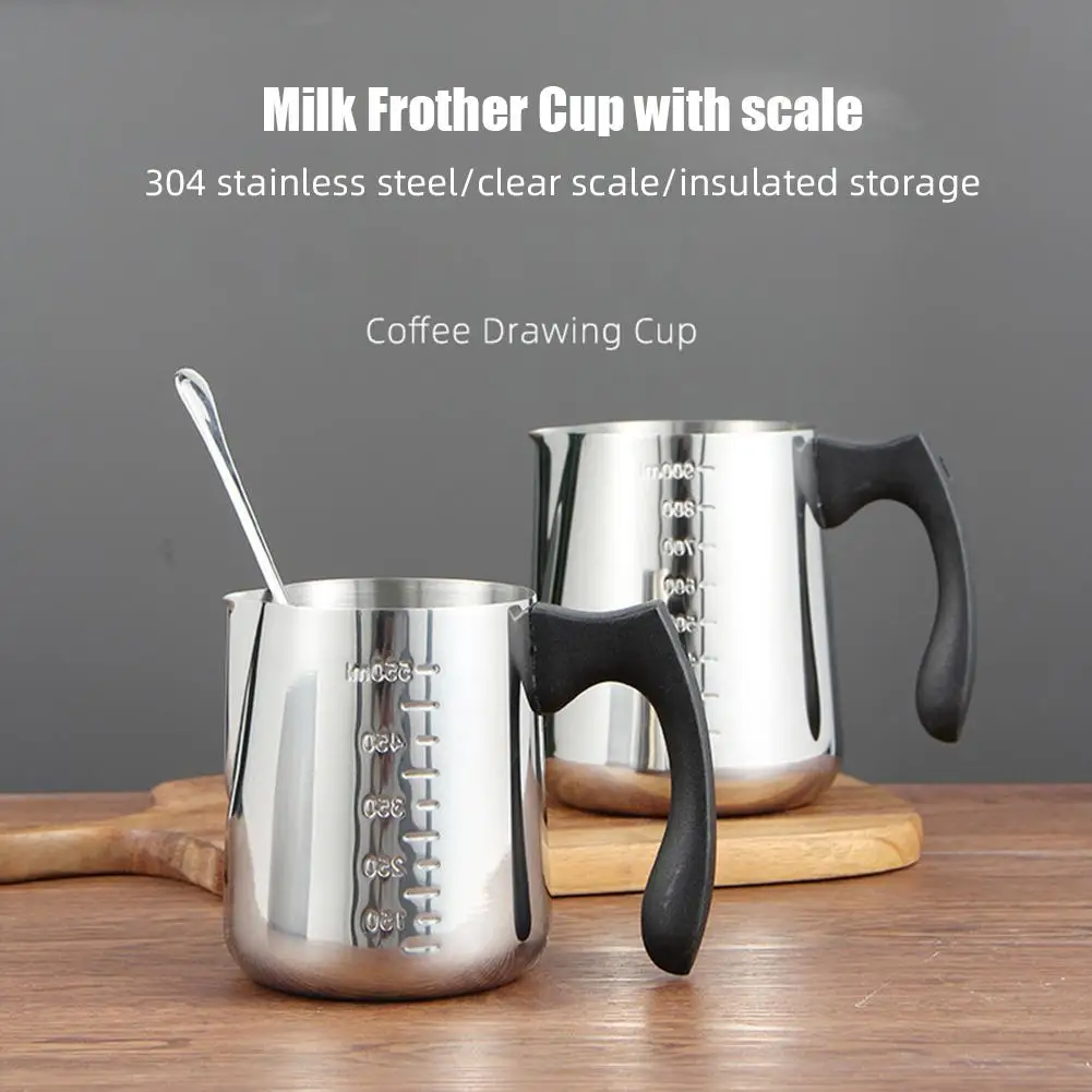 420ml Stainless Steel Milk Frother Espresso Latte Cup with Leather Case  Barista Craft Coffee Latte Milk Frother Coffee Appliance - AliExpress