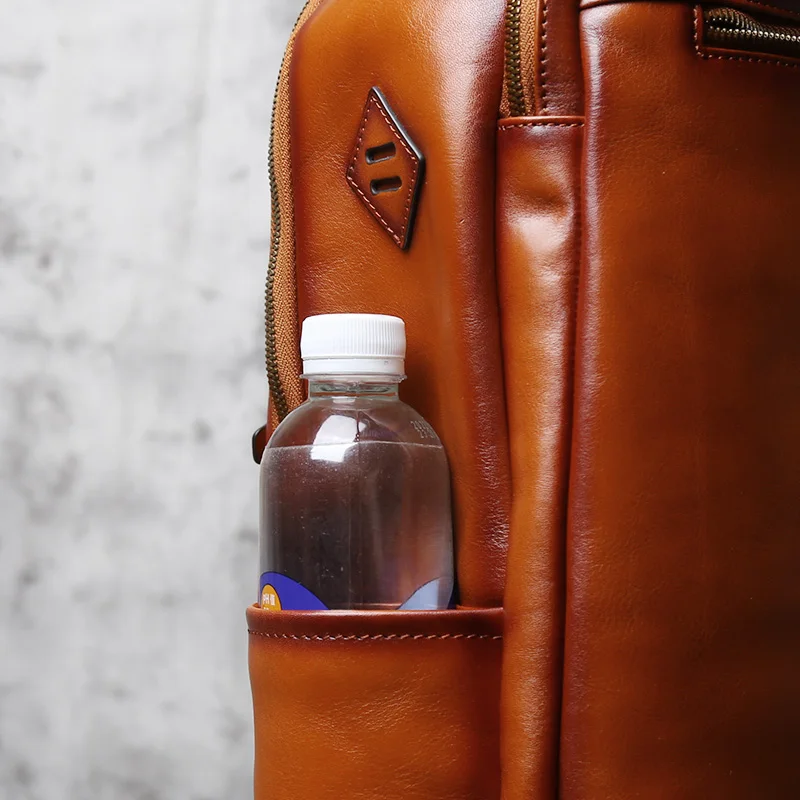 NZPJ Retro Genuine Leather Men's Backpack Fashion Top Layer Cowhide Backpack Large Capacity Travel Backpack Laptop Bag