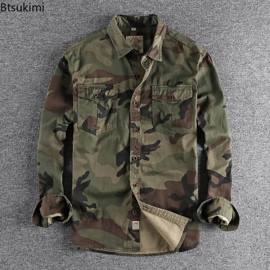 2026 Camicie a maniche lunghe con doppia tasca da uomo Camicie cargo mimetiche Camicie casual sportive da trekking all'aria aperta in cotone 100% di alta qualità - immagine 4