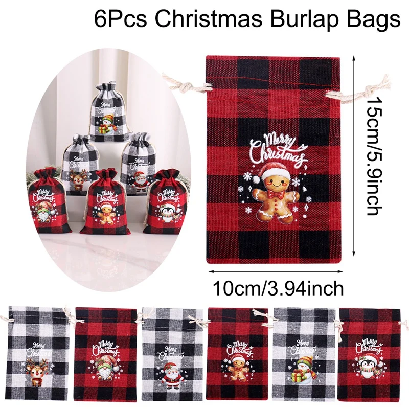 6 stücke Weihnachten Kordelzug Beutel Taschen Kleine Süßigkeiten Geschenk Tasche Navidad Weihnachten Party Favor Boutique Schmuck Verpackung Taschen 2025 Neue Jahr – Detail 9