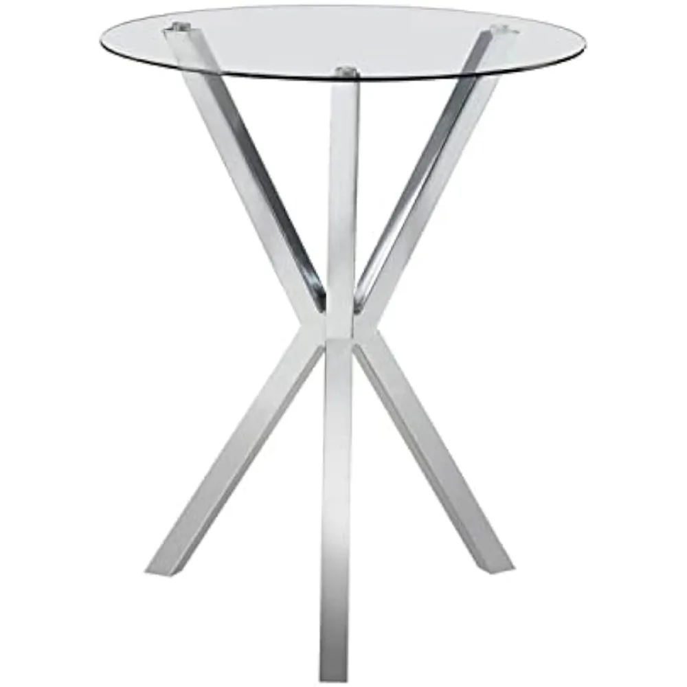 

Home Furnishings Round Glass Top Bar Table Chrome