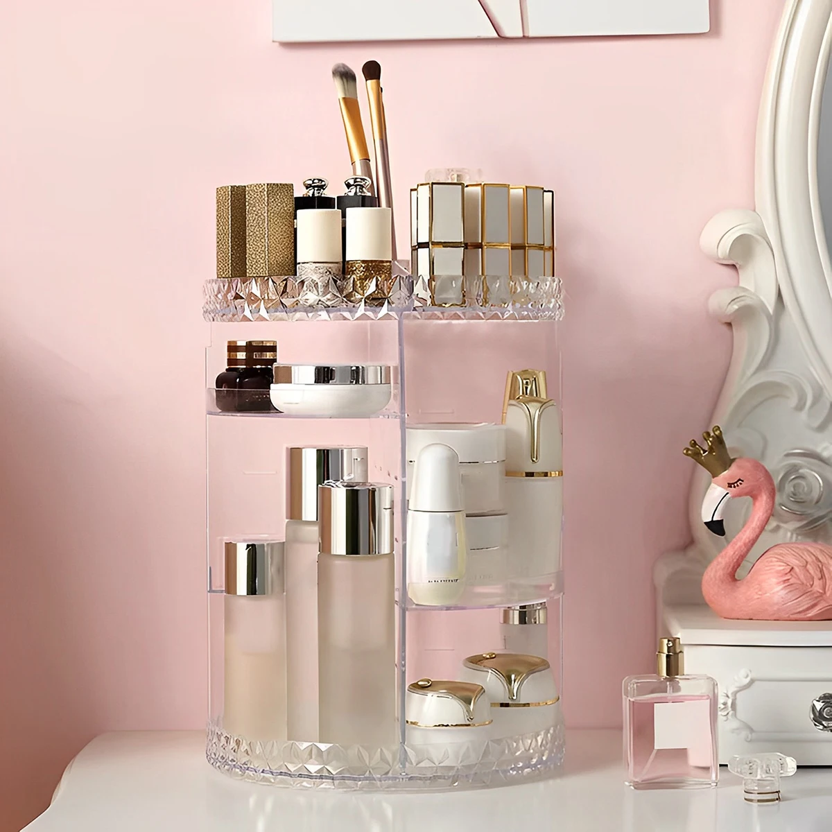 3 Tiers Makeup Organizer 360 Rotating Storage makeup Display Case Large Capacity Cosmetic Storage Display Box Clear for Bathroom 3