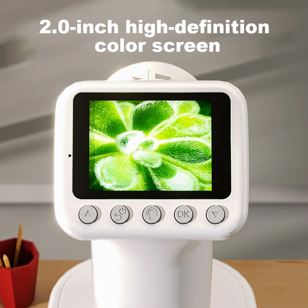 Microscope for Kids 100-1600X Electronic Digital Microscope with 2In Screen Handheld Microscope Camera for Scientific Experiment