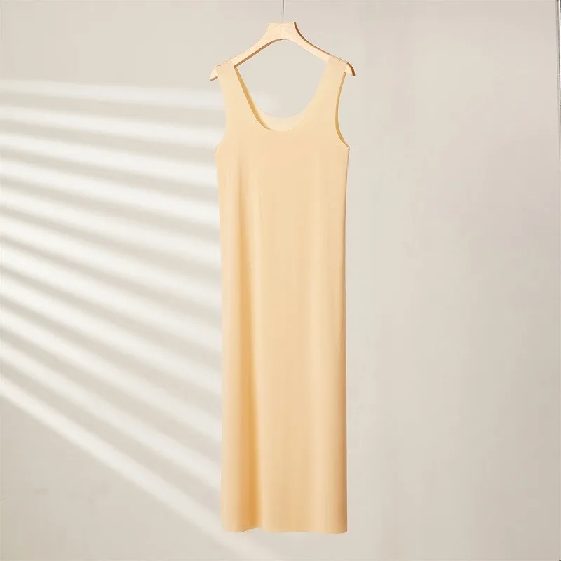 M-5XL Plus Size Seamless Full Slips Dresses For Women Summer Ice Silk Petticoat Underskirt Sleeveless Underwear Dress