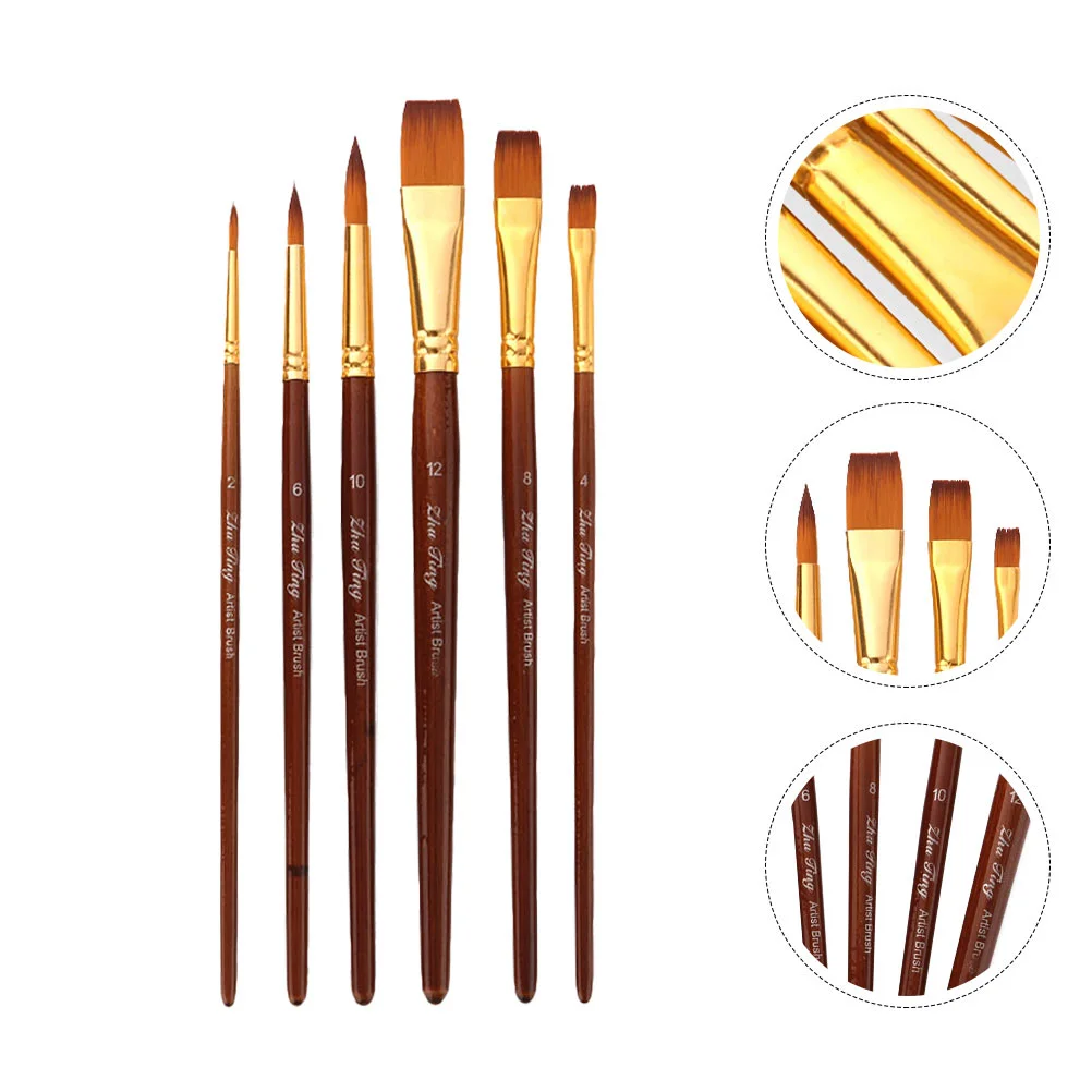 

6 Pcs Two-color Nylon Brush Supplies Set Paint Adult for Drawing Watercolor Wool Oil Painting Artist