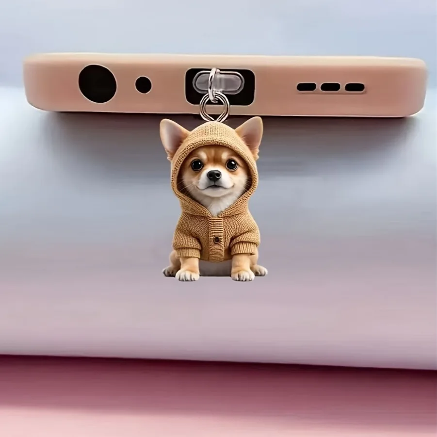 2D 평면 아크릴 귀여운 고양이 & 개 먼지 플러그 아이폰 번개 커넥터 및 Type-c 타원형 커넥터 전화 먼지 플러그 펜던트