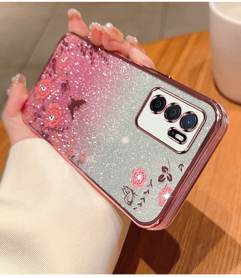 Glitter Butterfly Flower Phone Case For Oppo Gradient Back Cover_voghion.com