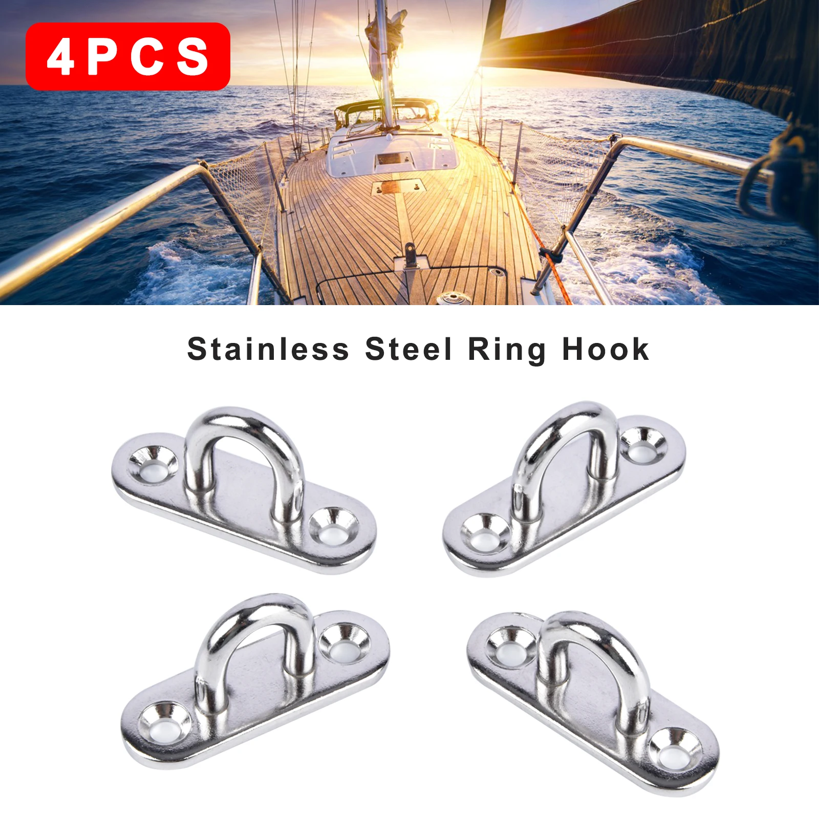 

4pcs 5mm Stainless Steel Eye Plate Oblong Pad Eye Plate Metal Staple Ring Hook Hardware U-shaped Design Screws Mount Hook