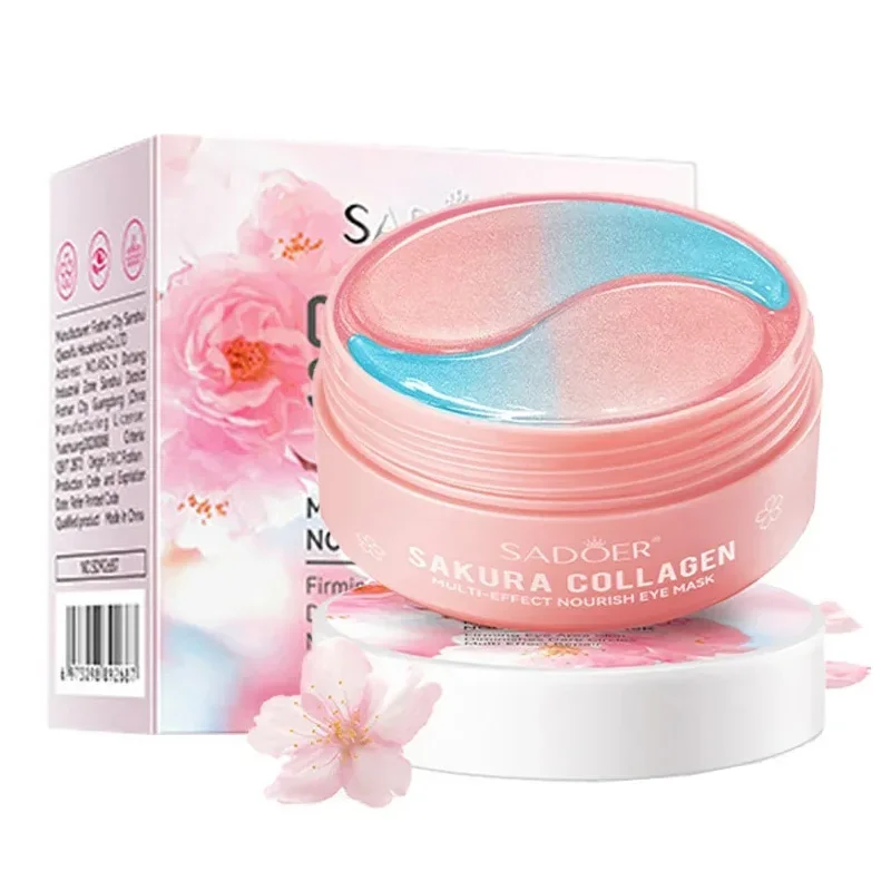 Collagen Eye Mask 60pcs SADOER Sakura Collagen Eye Mask Anti Dark Circles Eyes Bags Removal Moisturizing Firming Eye Patches Skin Care for Eyes