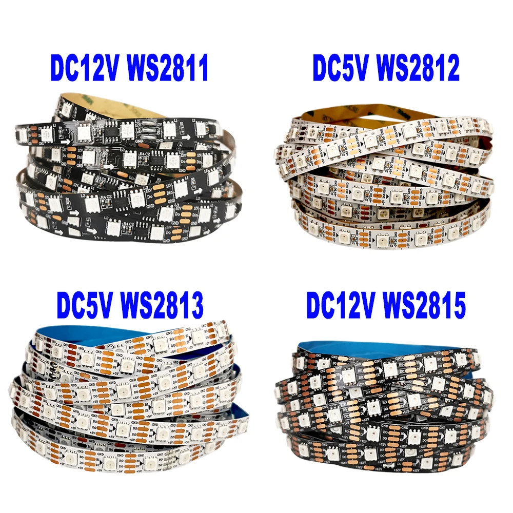 

1m 4m 5m DC5V WS2812 WS2813 DC12V WS2811 WS2815 Led Strip Individually Addressable 5050 RGB Smart Light 30/60 Pixel/M Waterproof