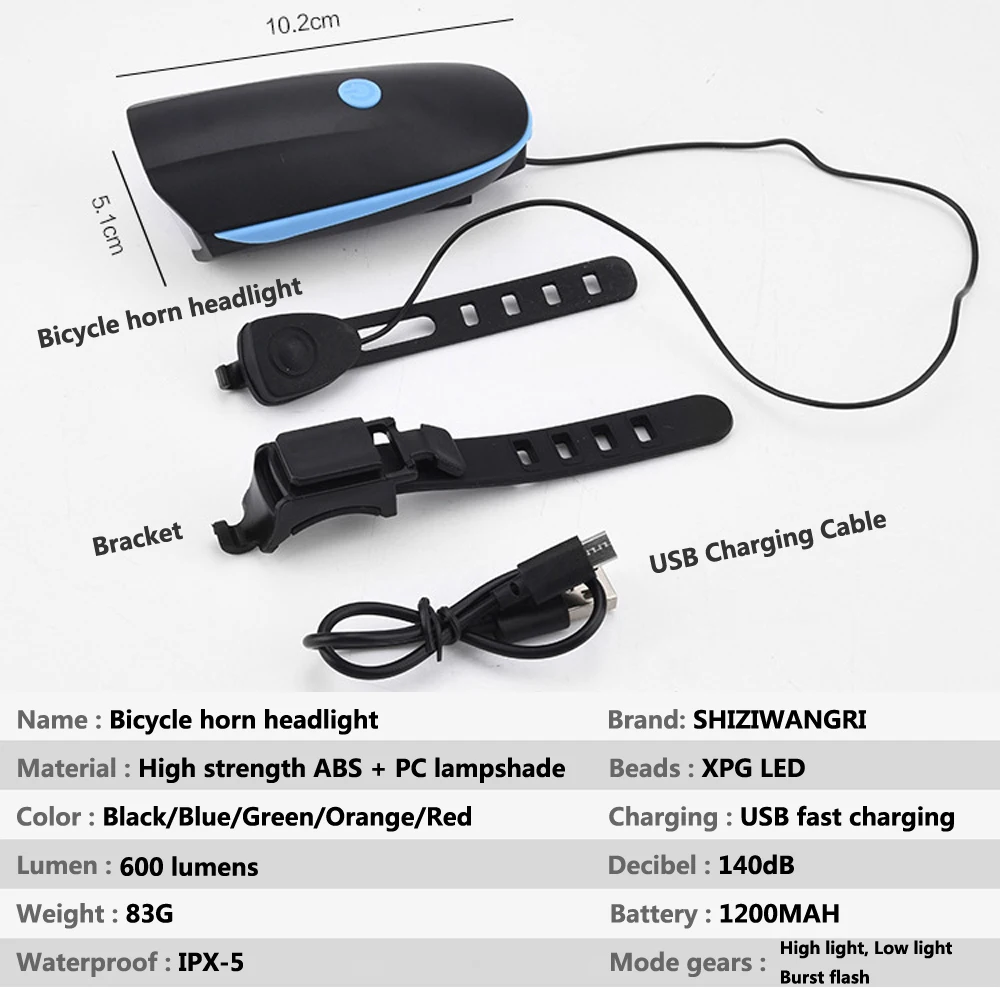 Description Picture 3 of itemBicycle Light Horn USB Bike Headlight 1200mAh Led Solar Power MTB Bike Electric Bell 140dB Night Riding Bicycle Accessories