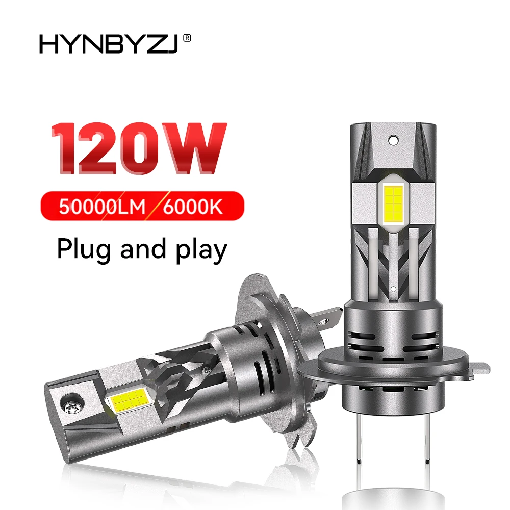 

HYNBYZJ 120W H7 LED Headlight 1:1 Mini Size Headlamp 50000LM 6500K Car Lamps Super Bright Plug and Play Car Headlight Bulbs