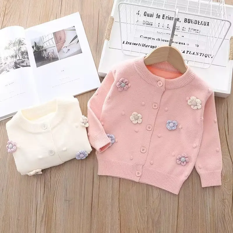 

New Girls Cardigan Sweaters New Spring Autumn Children's Flowers Coats Kids Girls Baby Sweaters Casual Cotton Clothing Tops