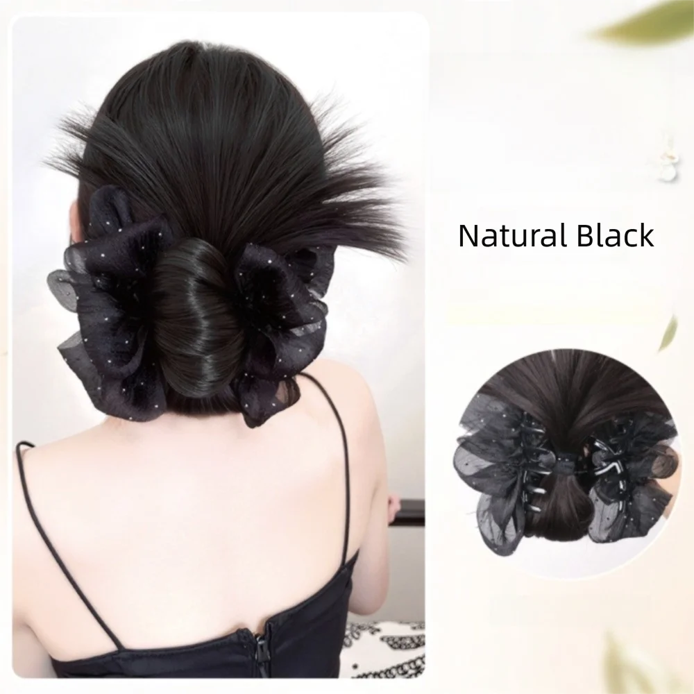 Neue synthetische Haarknoten-Klauenklammer, natürlich, mit Netz-Brötchenkopf, Perücke, flauschiges Haarteil, Haar-Accessoires, Haarklammern – Detail 4