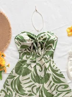 Women's Vacation Spring/Summer Carnival Cruise Party Watercolor Silhouette Printed Lace up Front Knot Loose Strapless jumpsuit - Image 5