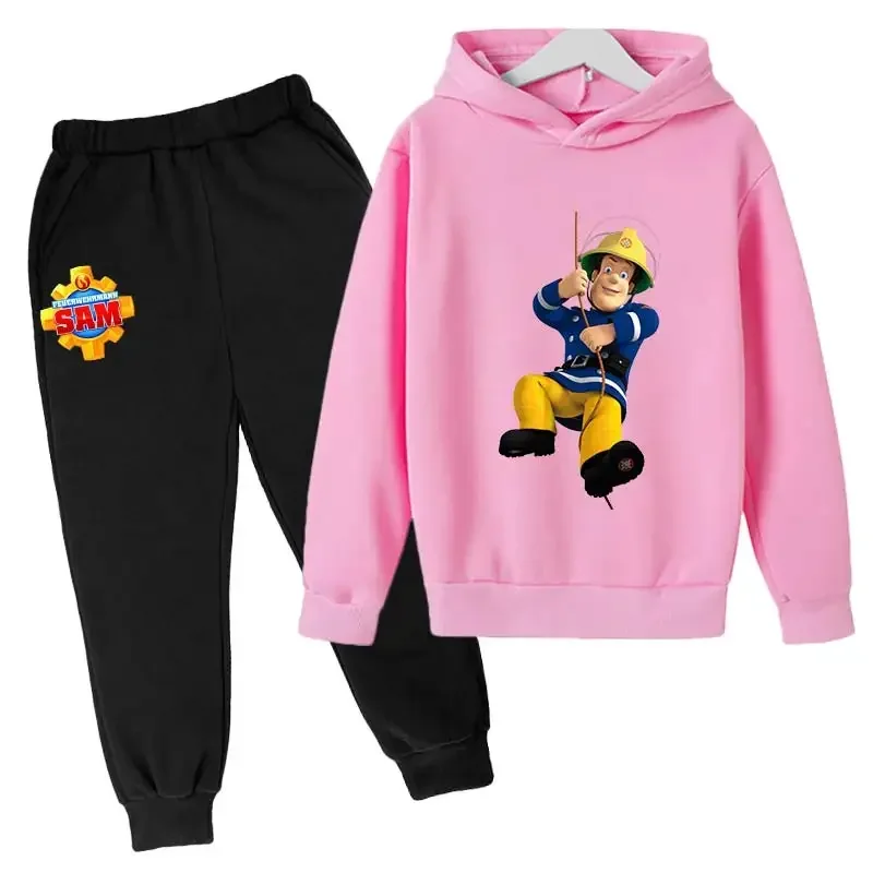 thumbnail image 1 of Conjunto de primavera y otoño para niños, sudadera con capucha de Sam el bombero, ropa deportiva informal con estampado de anime, traje de pantalón para niños y niñas de 2 a 14 años, 1 of 4