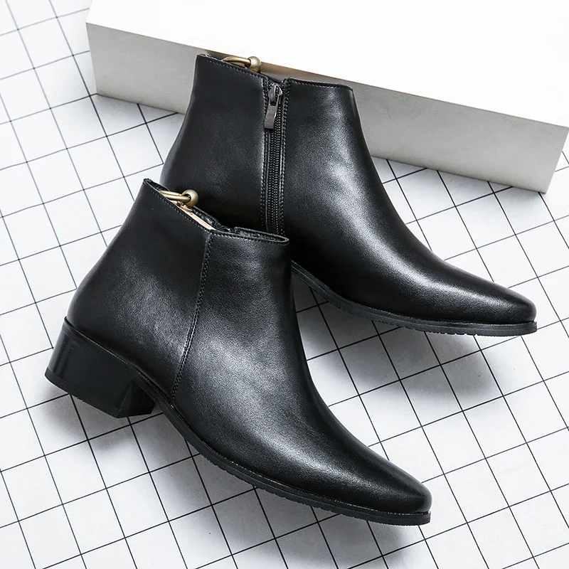 Chelsea Boots Men  New Leather Shoes Casual Classic Side Zipper Black Brown Cotton Shoes Size 38-44 Male Boots