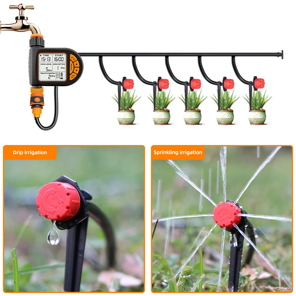 23971-E197A4.Jpg smart timer irrigation set - 5-50m 1/4" garden smart timer irrigation set ipx5 waterproof lcd automatic watering controller can be used water lawn plants kit