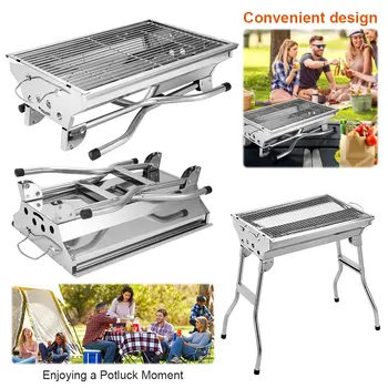 Portable Barbecue Grill Stainless Steel Camping Stove with Stand Multi-Function Charcoal BBQ Grill for Outdoor Camping Picnic 1
