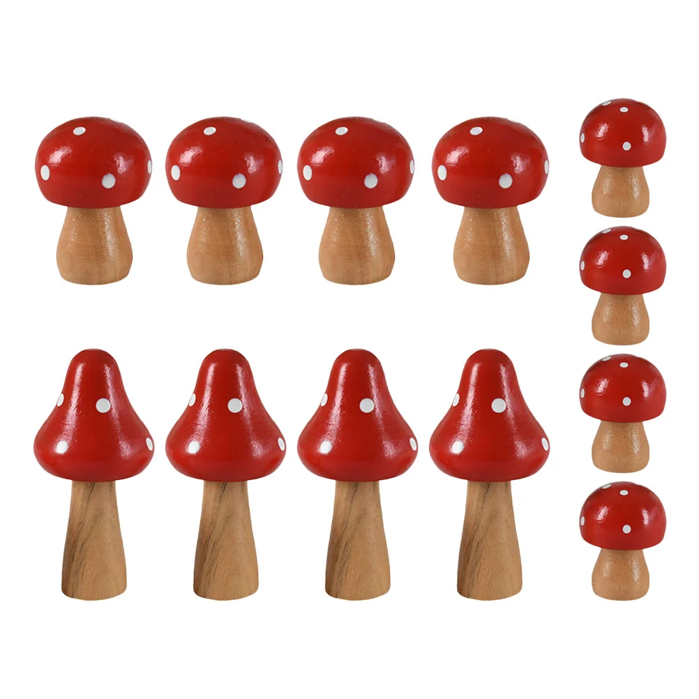 

12 Pcs Simulated Wooden Mushroom Small Decor Creative Bonsai Ornaments Table Craft Courtyard Potted Plant Gnome Decorations