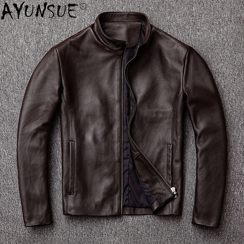 

Куртка AYUNSUE из 100% натуральной кожи, мужские куртки из коровьей кожи, Мужская одежда, осень 2024, мужская куртка-бомбер, мужские куртки, кожаная куртка