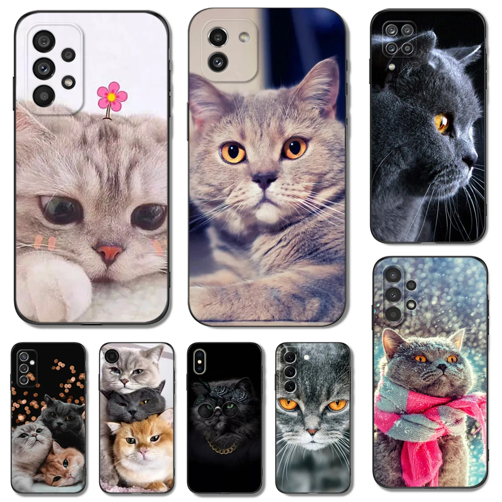 Custodia In Tpu Nero Per Samsung Galaxy S22 S20 S21 Fe Plus Ultra + S10 E Lite Cover Posteriore British Shorthair Cat