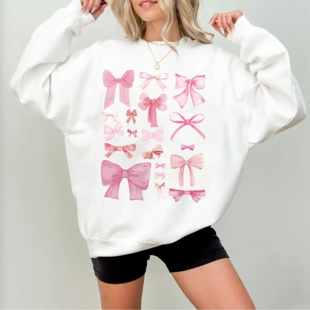 Coquette Pink Bow Sweatshirt for Women Cute Coquette Top Trendy Crewneck for Women Friend Valentine Gift for Her Girls Clothing