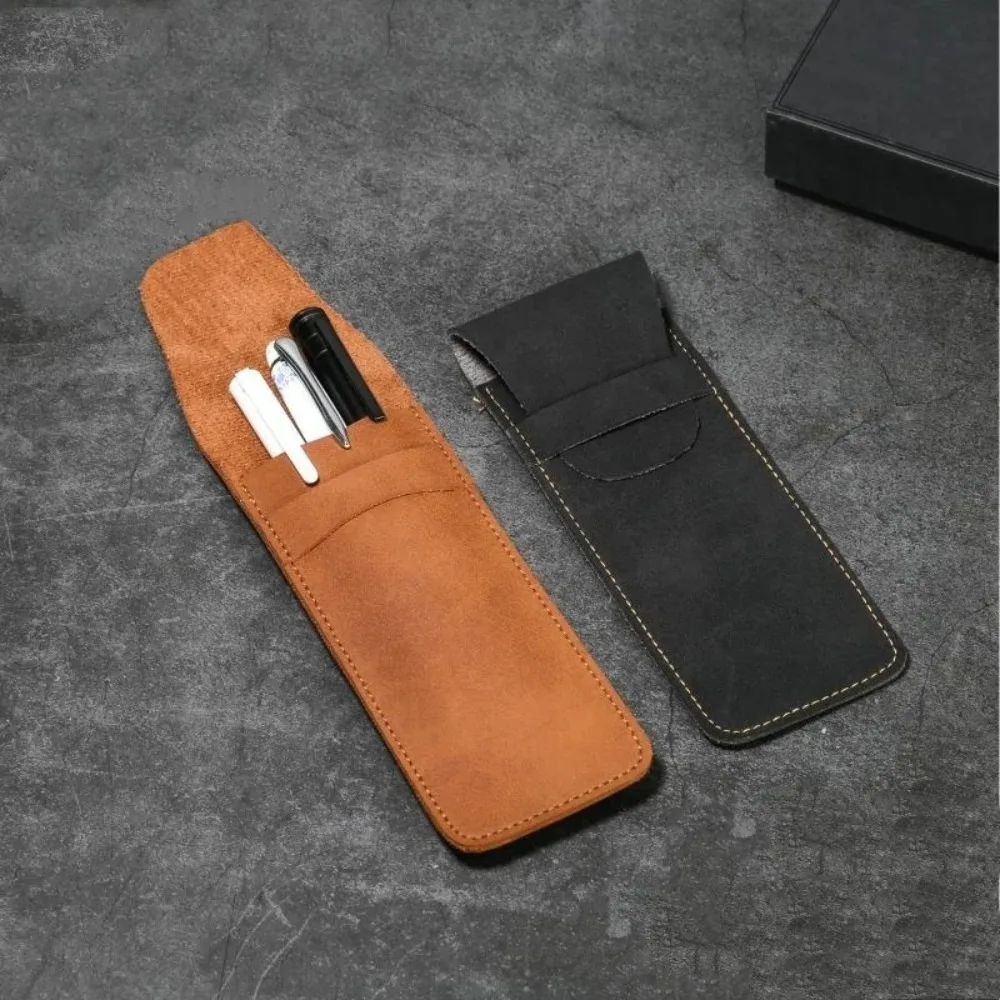 Vintage Frosted PU Leather Flap Pen Case High-end Fountain Pen Protective Sleeve Large Capacity Double Set of Pen Case