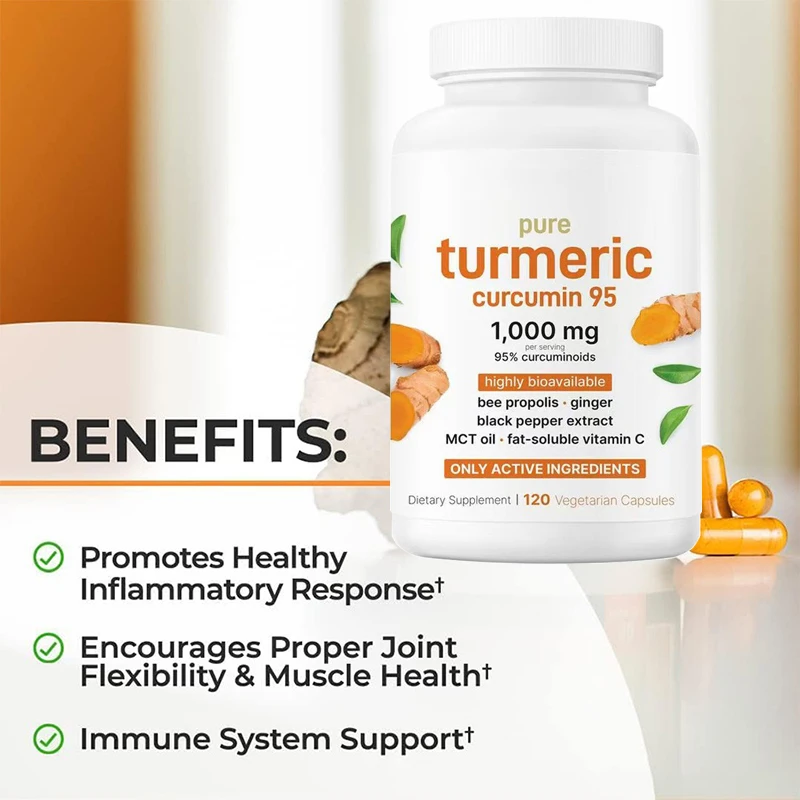 Turmeric Curcumin 1000mg Capsules with Black Pepper&Ginger Organic for Joint, Brain Cognitive & Digestive Health, Antioxidant