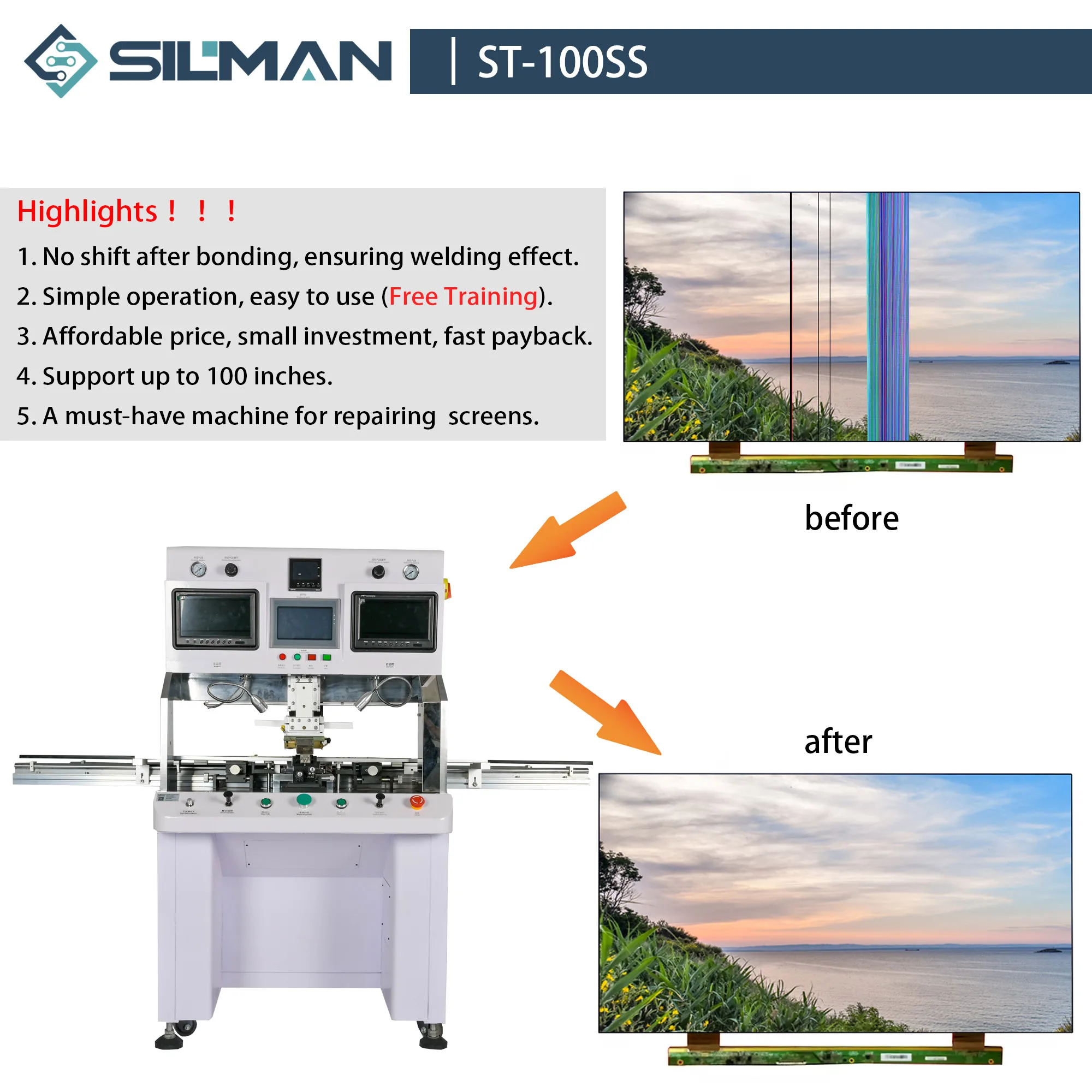 Silman ST-100SS 100 inch Single Head LCD Panel Repair Machine ACF COF Bonding Machine For Laptop TV Screen TAB FPC COG Repairing 2