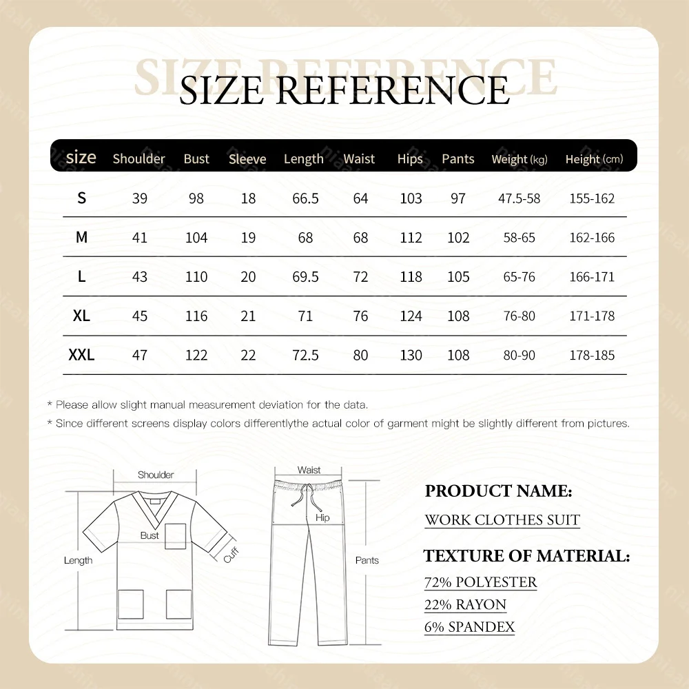 Nursing Scrub Hospital Uniforms Quick Dry Fabric Medical Scrub Workwear for Women Nurse Accessories Pet Grooming Working Clothes