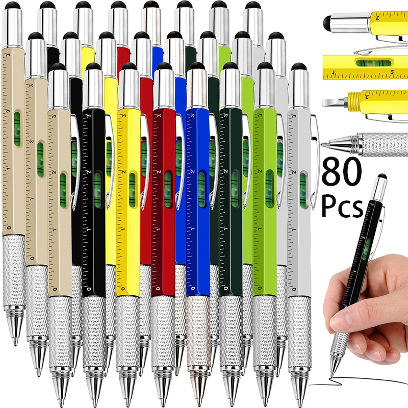 

80Pcs Multi Tool Pen Gifts for Men 6 in 1 Screwdriver Pen Gadgets Screwdriver Pen Ruler Level Gauge Ballpoint Pen