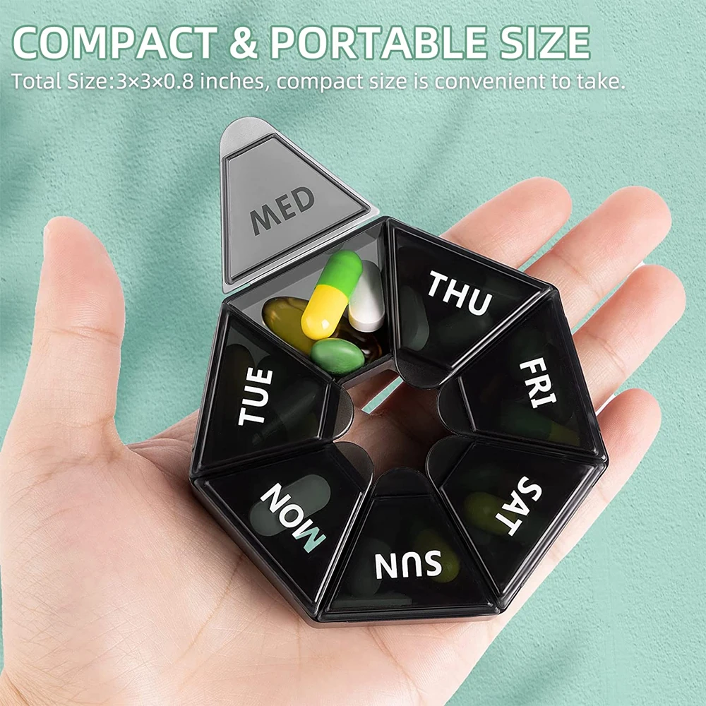 Weekly Pill Organizer & Portable Travel Dispenser Box, New Edition for Vitamins & Supplements