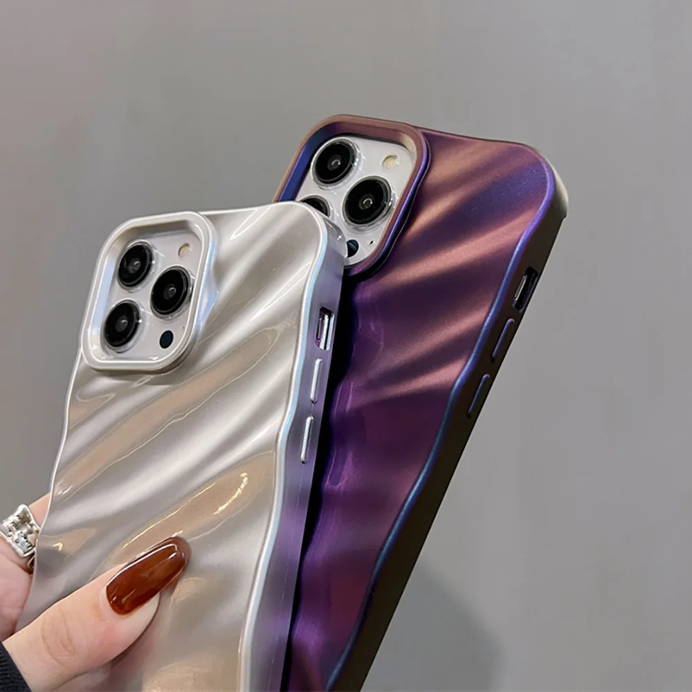 Wavy Pattern Candy Color Soft Shockproof Phone Case Cover