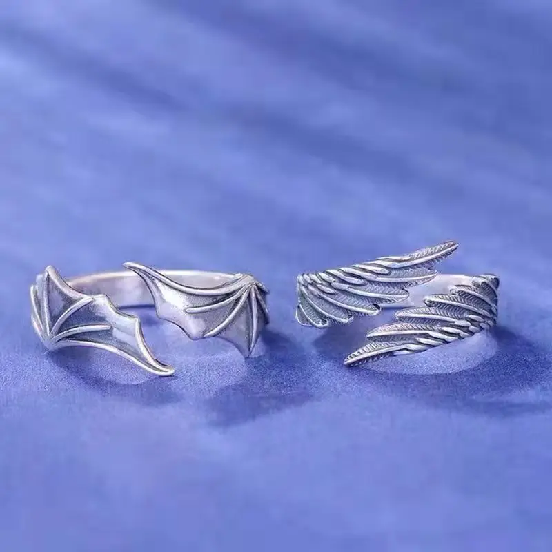 Angel and Devil Wings Couple Thai Silver Ring Personalized Opening Ring 4