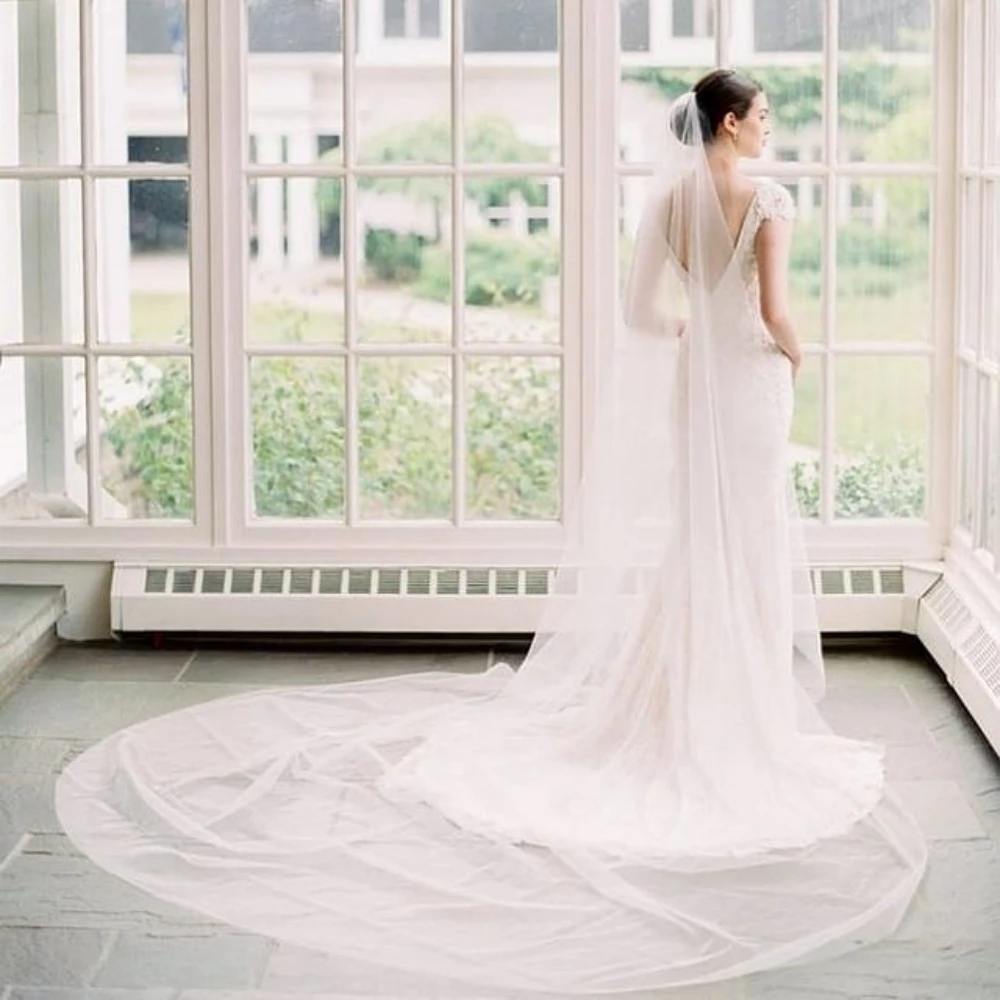 Long Wedding Veil Comb Plain Cathedral 1 Tier Cut Edge Sheer Soft Tulle120in Wide Wedding Accessories G30L
