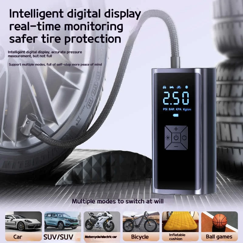 Rechargeable Cordless Air Pump Portable Tire Inflator For Car Bicycle Balls Digital Display Fast Inflation Lightweight