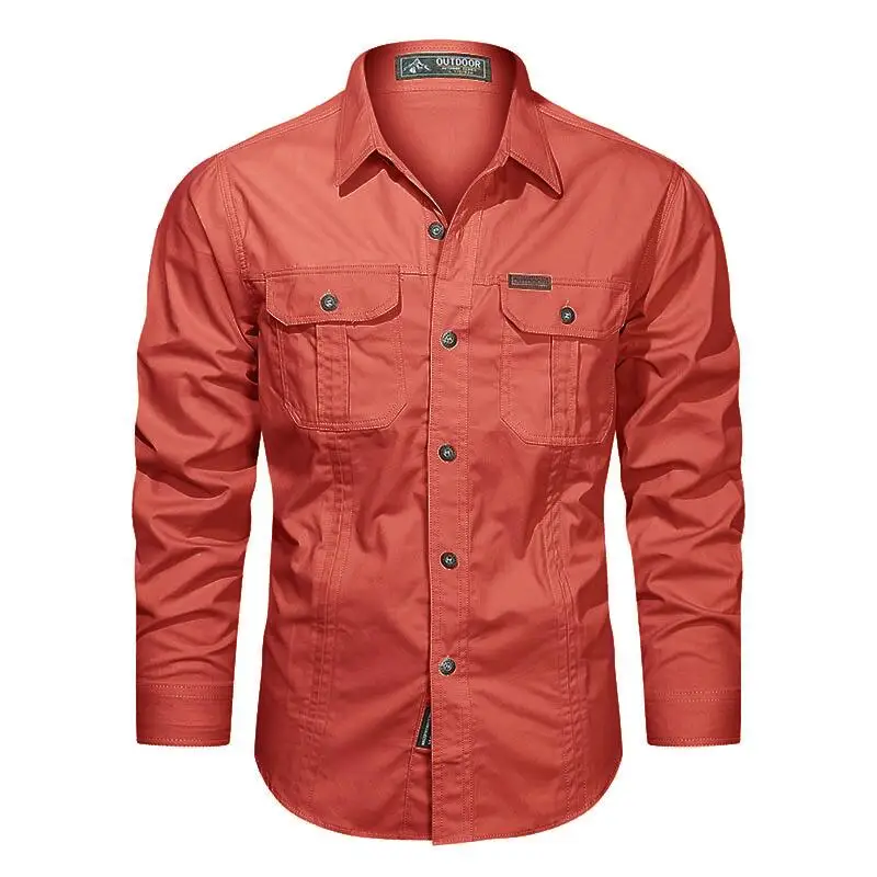 New 100% Cotton Cargo Shirt for Men Long Sleeve 2 Pocket Shirts Outdoor Casual Colthing High Quality Militar Overshirt Blouses