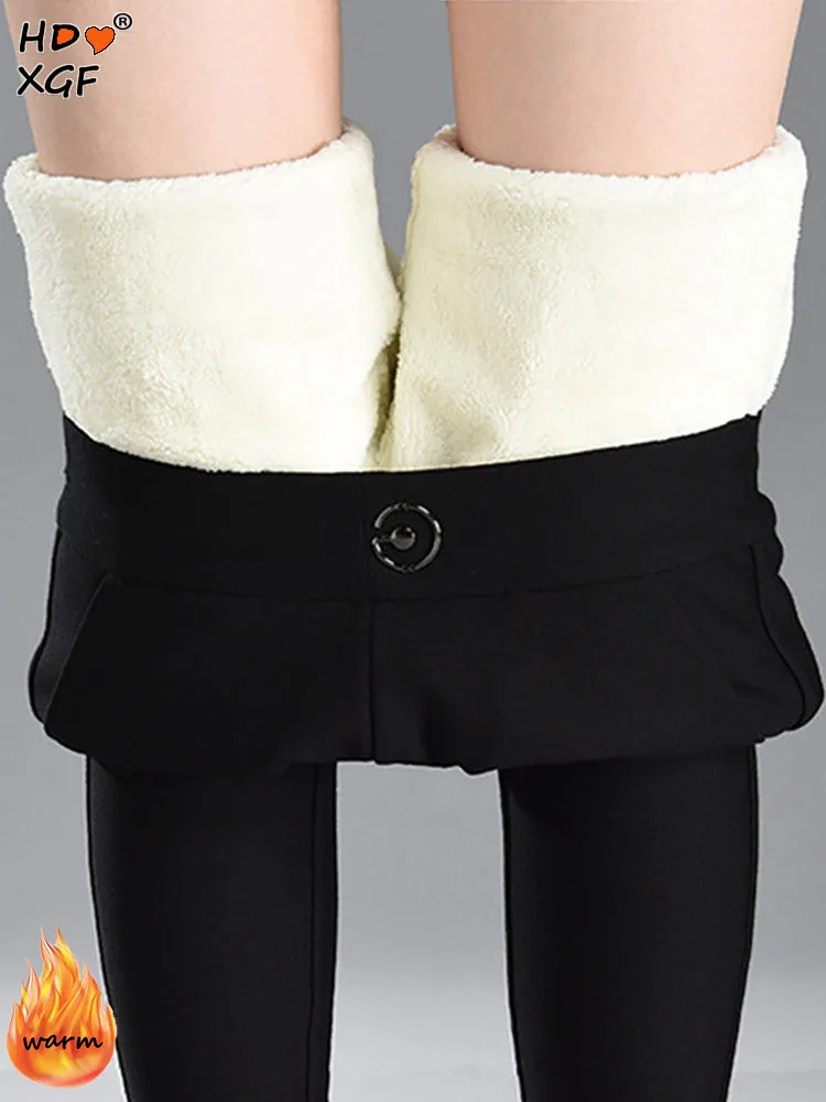 

Elastic High Waist Pocket Plus Velvet Winter Leggings Casual Thickening Plus Size 40-90kg Pantalones Streetwear Women Slim Pants