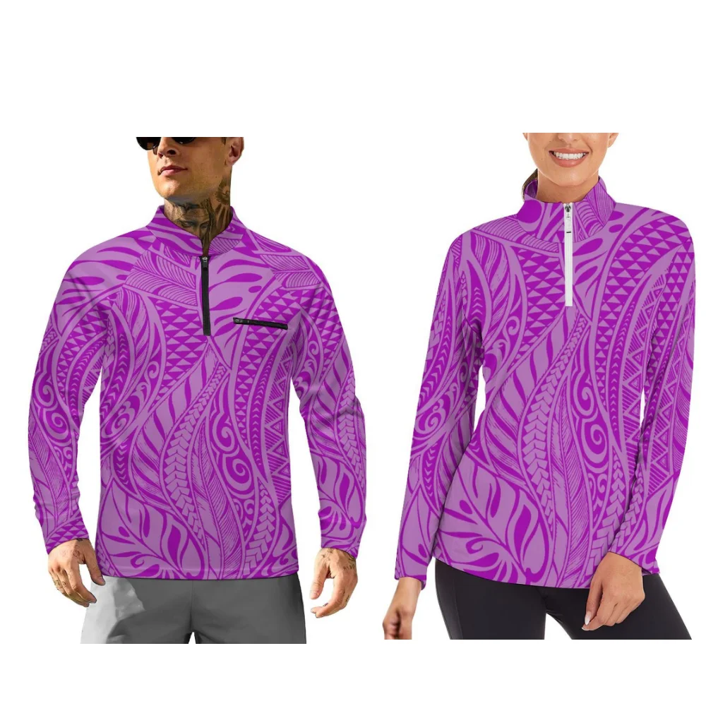 폴리네시아 가을 및 겨울 커플용 긴팔 스포츠웨어 맞춤형 패턴 커플 의상