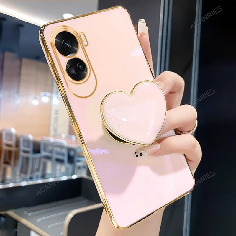 Luxury Plating Love Heart Stand Silicone Phone Case with Holder