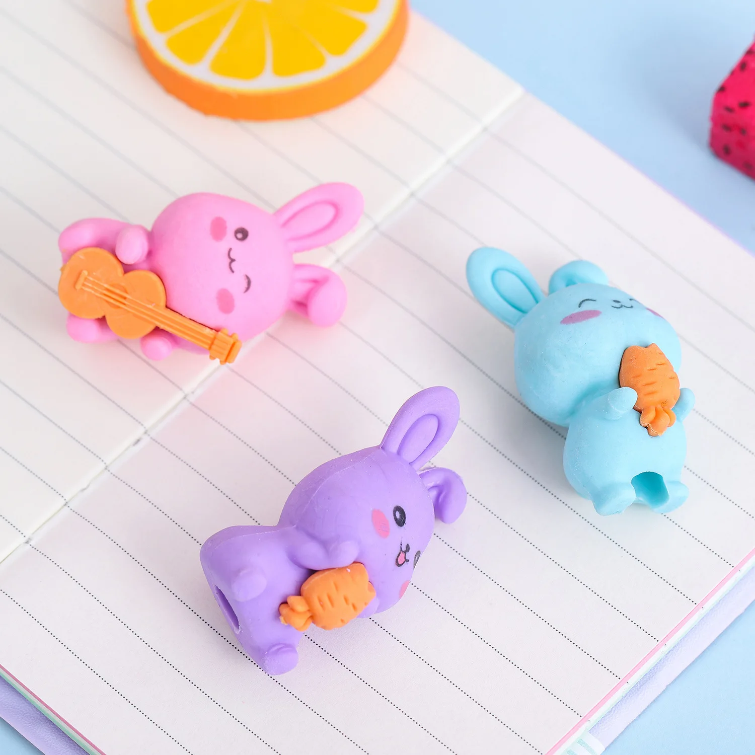 3 Piece Cartoon Cute Rabbit Rubber Eraser Novelty Stationery pencil eraser retractable eraser kneadable eraser biscuit eraser plasticine eraser