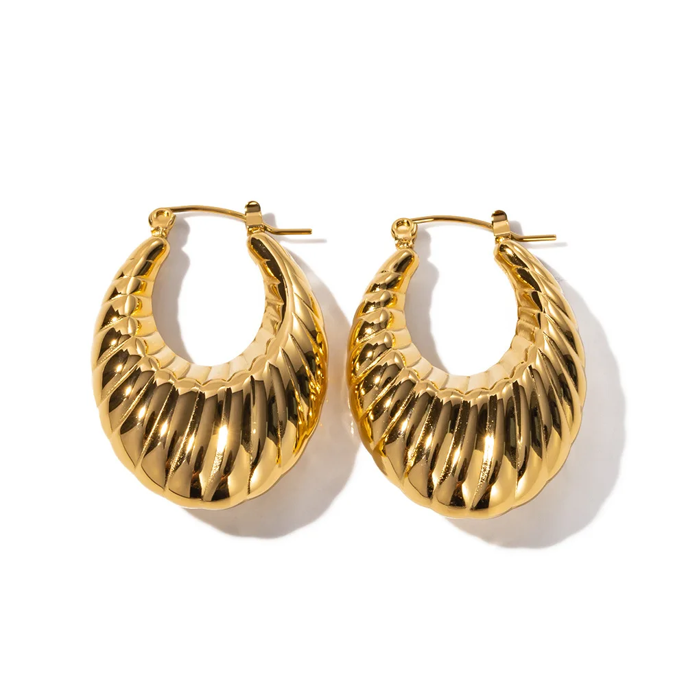 

Stainless Steel PVD 18K Gold Plated Tarnish Waterproof Oval Pendant Hoop Earrings For Woman Jewelry Wholesale Trendy
