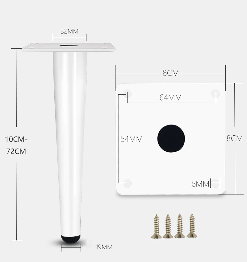 White Furniture Legs Tapered Metal Feet for Replacement for Couch Bed Dresser Sofa Chair Cabinet TV Stand Legs Set of 4