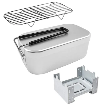 Mini Folding Stove Lunch Box Steaming Rack Combo Set for Picnic Camping Hiking Fishing Mountaineering 3