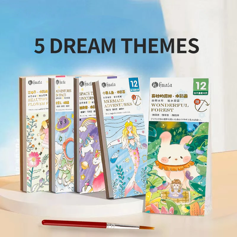 Watercolor Coloring Book Paint Set Pigment Brush Children Diy Bookmark Supplies 5 Colors 12Sheet watercolor painting set,watercolor paint,watercolor pigment