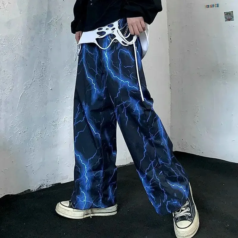 

High Street Pant Women Men Wide Leg Trousers Vintage Lightning Print Streetwear Hiphop Pants Gothic Dark Wear Fashion Y2K